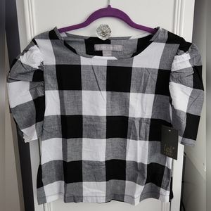 Lark + Grey Black and White Checkered Top Size M NWT
